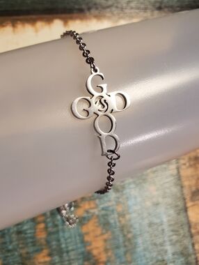 B2G1F "God Is Good" Cross Bracelet 9in - Silver, NEW